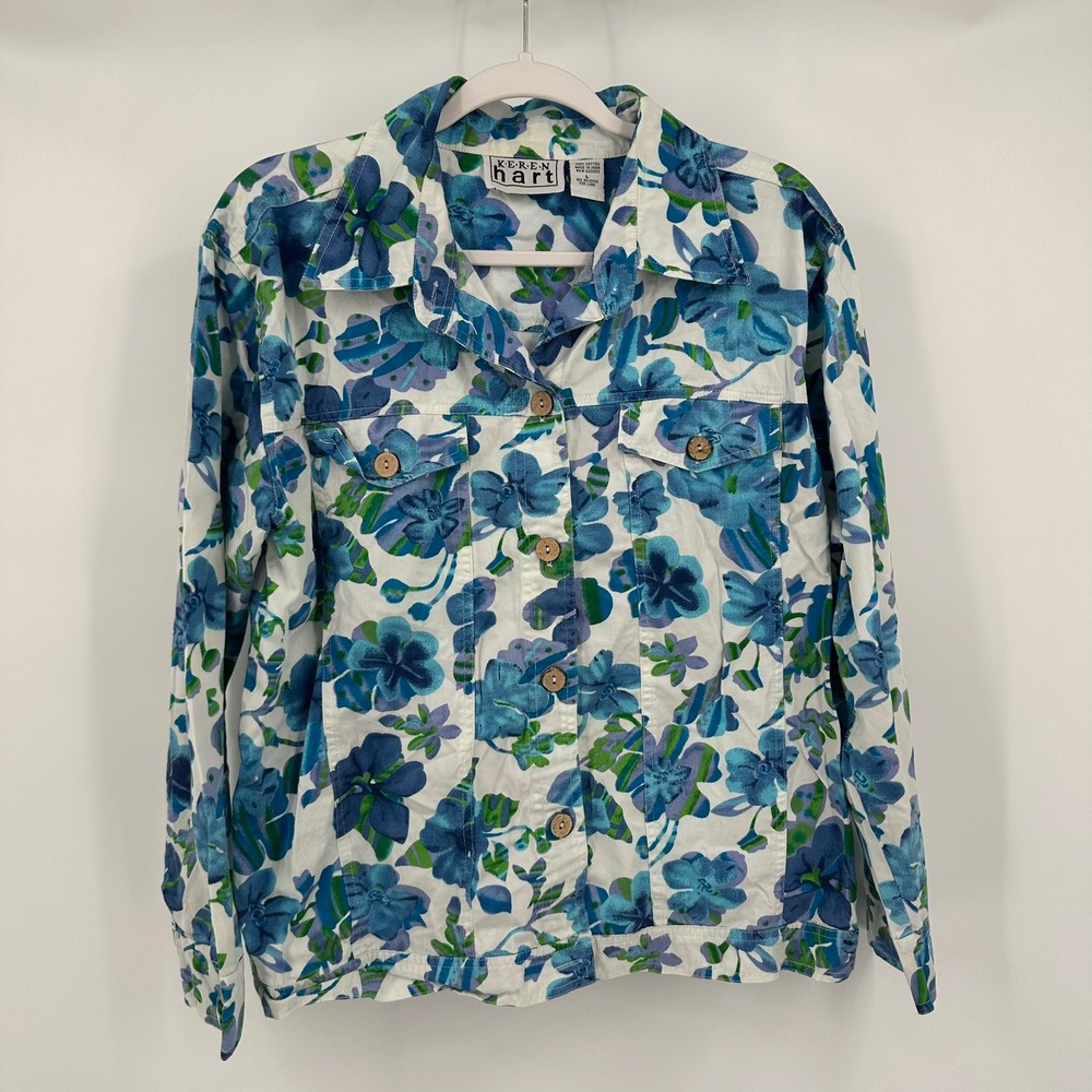 Womens Cottagecore Floral Jacket Size L Shabby Chic Garden Party Bright Colorful